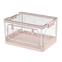 Ящик пластиковый складной прозрачный, дно розовое, 490х360х280 мм, с колесиками в Уссурийске Ящик пластиковый складной прозрачный, дно розовое, 490х360х280 мм, с колесиками в Уссурийске