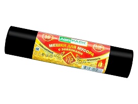 Мешки для мусора 120 л, с завязками, черные, в рулоне 10 шт., ПНД, 15 мкм, 800х750 мм, VIP, Z12010black в Уссурийске Мешки для мусора 120 л, с завязками, черные, в рулоне 10 шт., ПНД, 15 мкм, 800х750 мм, VIP, Z12010black в Уссурийске