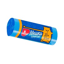 Мешки для мусора 20 л, синие, в рулоне 30 шт., ПНД, 8 мкм, 500х400 мм, Comfort, М0017 (МН 20-30с) в Уссурийске