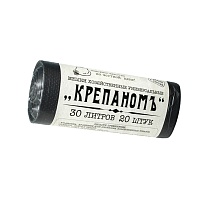 Мешки для мусора 30 л, черные, в рулоне 20 шт., ПНД, 7 мкм, 560х440 мм, Крепаномъ, 4607075710580 в Уссурийске