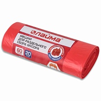 Мешки для мусора 60 л, красный, в рулоне 20 шт., ПНД, 10 мкм, 680х580 мм, LAIMA, 606702 в Уссурийске