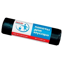 Мешки для мусора 160 л, черные, в рулоне 20 шт., ПВД, 30 мкм, 1200х870 мм, PACLAN Professional, 604082 в Уссурийске