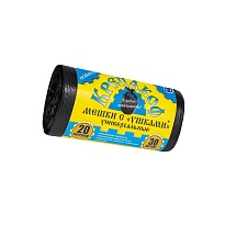 Мешки для мусора 20 л, с ушками, черные, в рулоне 30 шт., ПНД, 10 мкм, 550х440 мм, Крепакоф, 4607075710405 в Уссурийске Мешки для мусора 20 л, с ушками, черные, в рулоне 30 шт., ПНД, 10 мкм, 550х440 мм, Крепакоф, 4607075710405 в Уссурийске