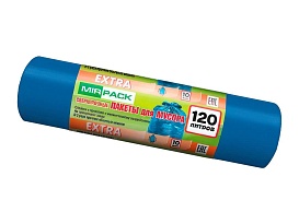 Мешки для мусора 120 л, синие, в рулоне 10 шт., ПНД, 14 мкм, 1100х700 мм, EXTRA, ex1201802 в Уссурийске