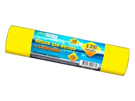 Мешки для мусора 120 л, с завязками, желтые, в рулоне 10 шт., ПНД, 15 мкм, 800х750 мм, VIP, Z12010yel в Уссурийске Мешки для мусора 120 л, с завязками, желтые, в рулоне 10 шт., ПНД, 15 мкм, 800х750 мм, VIP, Z12010yel в Уссурийске