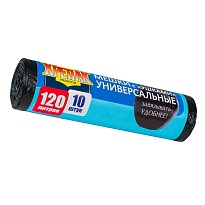 Мешки для мусора 120 л, с ушками, черные, в рулоне 10 шт., ПНД, 15 мкм, 1100х700 мм, Крепак, 4607075710474 в Уссурийске