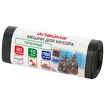 Мешки для мусора 90 л, черные, в рулоне 10 шт., ПВД, 25 мкм, 950х600 мм, LAIMA, 605332 в Уссурийске