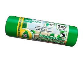 Мешки для мусора 240 л, ароматизированные, зеленые, в рулоне 10 шт., ПВД 45 мкм, 1300х930 мм, PREMIUM+, 240108301 в Уссурийске