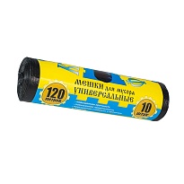 Мешки для мусора 120 л, с ушками, черные, в рулоне 10 шт., ПНД, 13 мкм, 1050х680 мм, Крепакоф, 4607075710252 в Уссурийске
