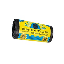 Мешки для мусора 30 л, с ручками, черные, в рулоне 30 шт., ПНД, 9 мкм, 620х480 мм, Крепакоф, 4607075710665 в Уссурийске Мешки для мусора 30 л, с ручками, черные, в рулоне 30 шт., ПНД, 9 мкм, 620х480 мм, Крепакоф, 4607075710665 в Уссурийске