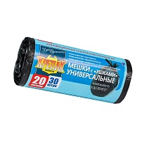Мешки для мусора 20 л, с ушками, черные, в рулоне 30 шт., ПНД, 10 мкм, 550х440 мм, Крепак, 4607075710443 в Уссурийске