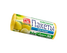 Мешки для мусора 30 л, ароматизированные, Лимон, желтые, в рулоне 20 шт., ПНД, 9 мкм, 560х530 мм, GRIFON Aroma, 101-020 Li в Уссурийске