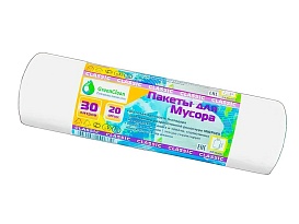 Мешки для мусора 30 л, белые, в рулоне 20 шт., ПНД, 7 мкм, 600х500 мм, MIRPACK Classik, 302042 в Уссурийске