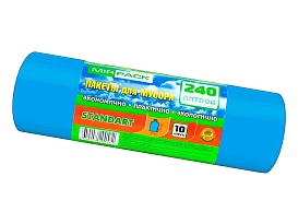 Мешки для мусора 240 л, ароматизированные, синие, в рулоне 10 шт., ПВД 30 мкм, 1300х930 мм, STANDART, 24010661 в Уссурийске