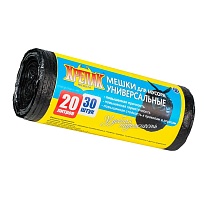Мешки для мусора 20 л, черные, в рулоне 30 шт., ПНД, 10 мкм, 550х440 мм, Крепак, 4607075710092 в Уссурийске