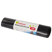 Мешки для мусора 240 л, черные, в рулоне 5 шт., ПВД 30 мкм, 1300х900 мм, Любаша, 605338 в Уссурийске